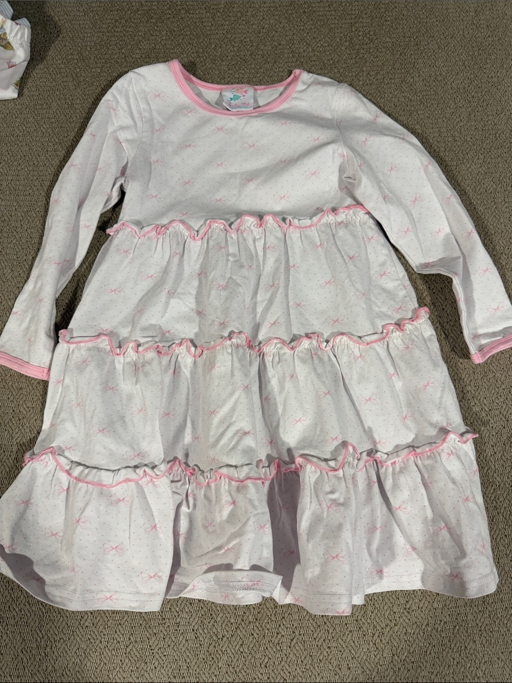 Girls Pink Trim White Tiered Dress